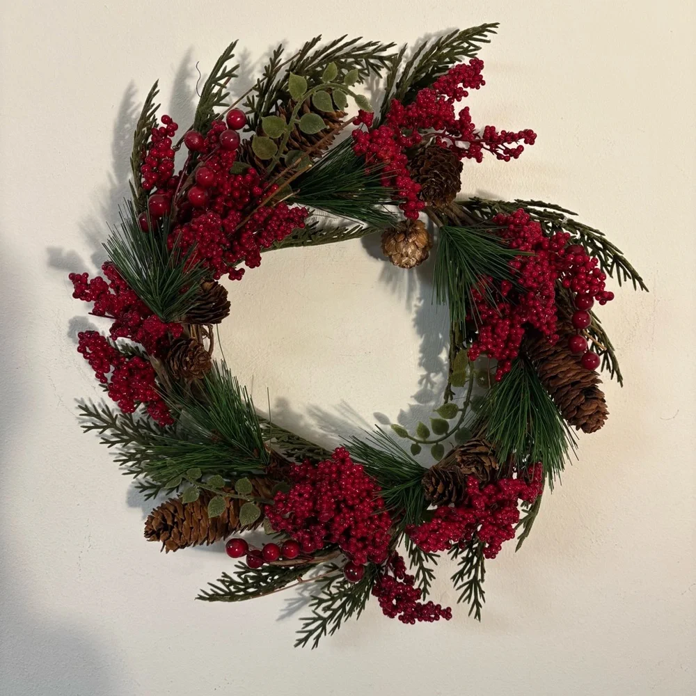 Red Berry And Pinecone Seasonal Wreath 12” Colorful Christmas Decor